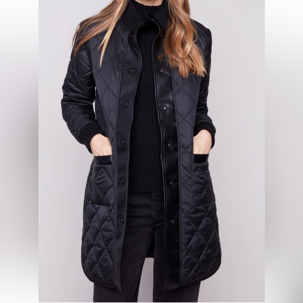 CHARLIE B Women's Reversible Quilted Black and Gray Puffer Jacket